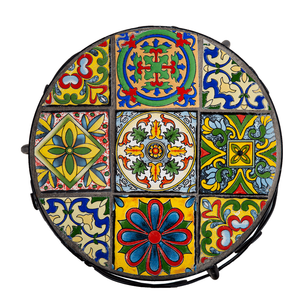 Kukkapöytä MOROCCO pyöreä 30cm, metallirunko, mosaiikkilevy, musta/kirjava